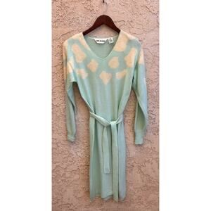 John Richard Vintage Angora Sweater Dress Mint Green Belted Size Mediu